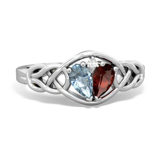 aquamarine-garnet celtic knot ring