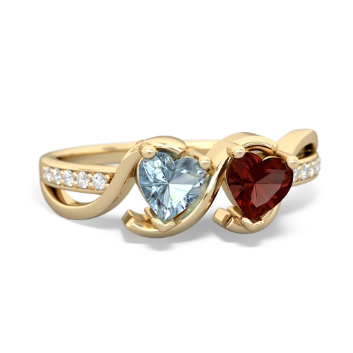 aquamarine-garnet double heart ring