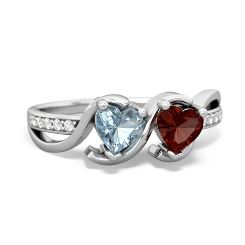 aquamarine-garnet double heart ring