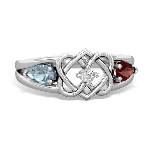 aquamarine-garnet double heart ring