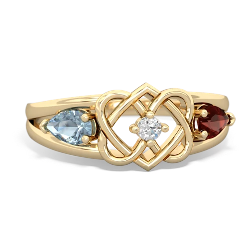 aquamarine-garnet double heart ring