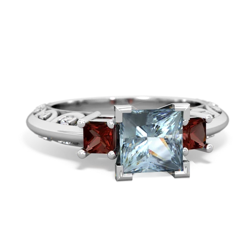 Aquamarine Genuine Aquamarine with Genuine Garnet and Genuine Opal Art Deco ring Ring