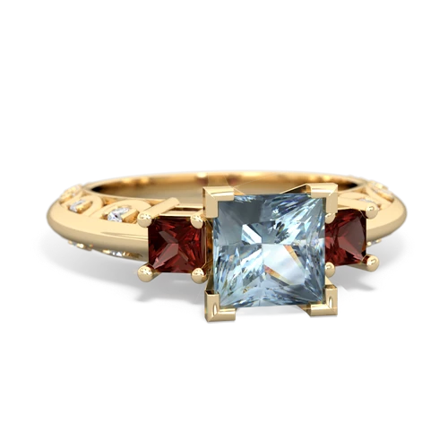 Genuine Aquamarine with Genuine Garnet and  Art Deco ring