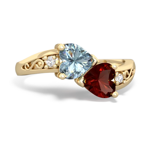 aquamarine-garnet filligree ring