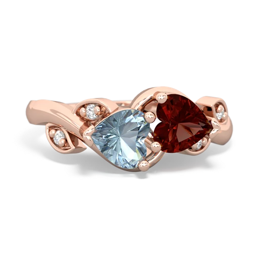 aquamarine-garnet floral keepsake ring