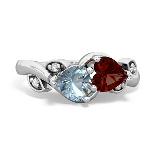 aquamarine-garnet floral keepsake ring