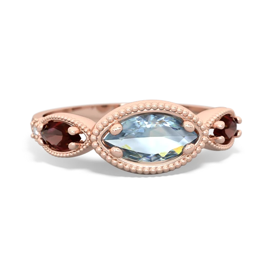 aquamarine-garnet milgrain marquise ring