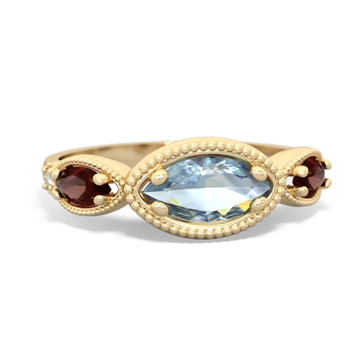 Genuine Aquamarine with Genuine Garnet and Genuine Garnet Antique Style Keepsake ring