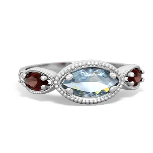 aquamarine-garnet milgrain marquise ring