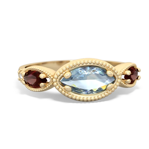 aquamarine-garnet milgrain marquise ring