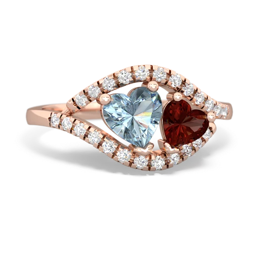 aquamarine-garnet mother child ring