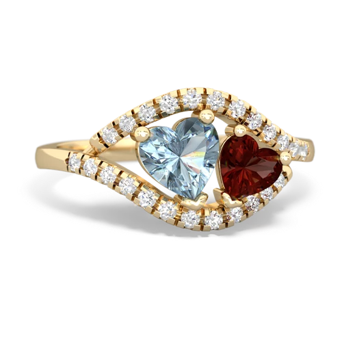 aquamarine-garnet mother child ring