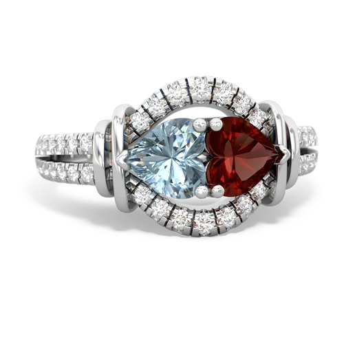 aquamarine-garnet pave keepsake ring