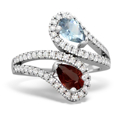 aquamarine-garnet pave swirls ring