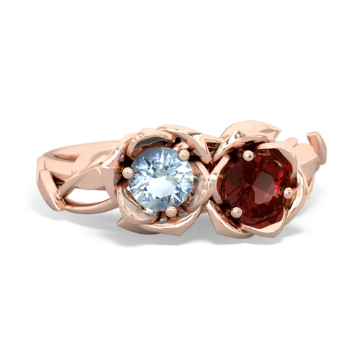 aquamarine-garnet roses ring