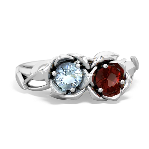 aquamarine-garnet roses ring