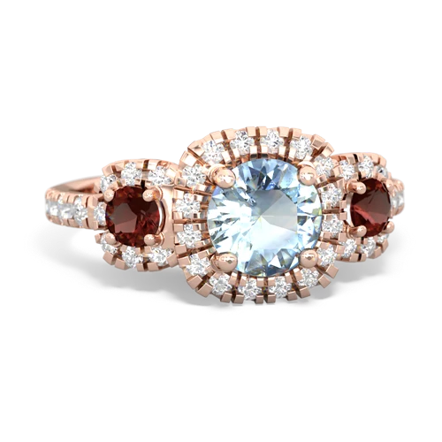 aquamarine-garnet three stone regal ring