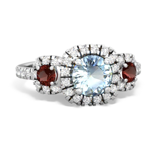 aquamarine-garnet three stone regal ring