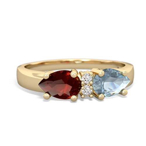 Genuine Aquamarine with Genuine Garnet Pear Bowtie ring