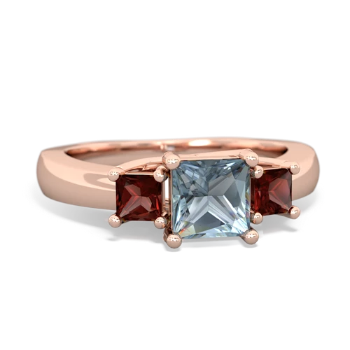 Aquamarine Genuine Aquamarine with Genuine Garnet and Genuine Opal Three Stone Trellis ring Ring