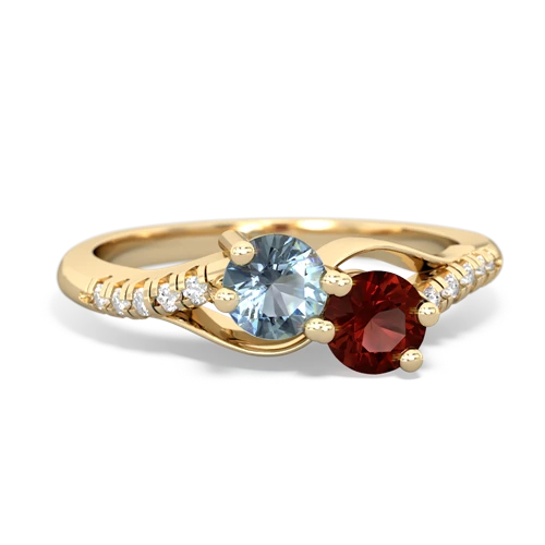 aquamarine-garnet two stone infinity ring