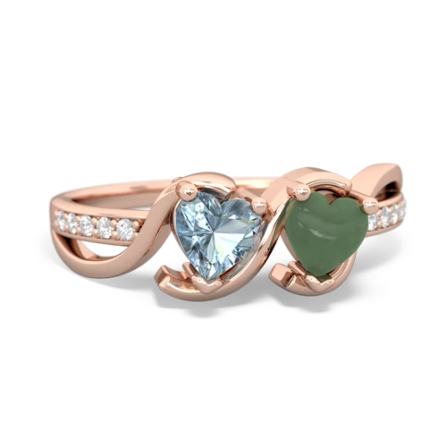 aquamarine-jade double heart ring