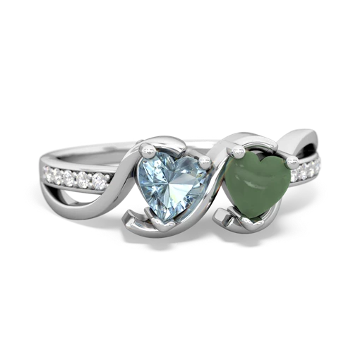 aquamarine-jade double heart ring