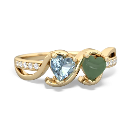 aquamarine-jade double heart ring