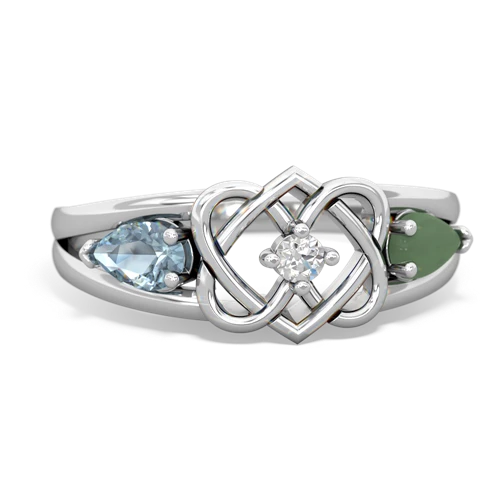 aquamarine-jade double heart ring