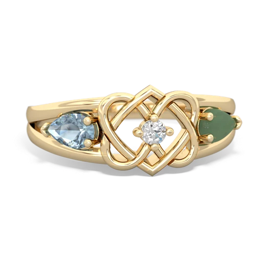 aquamarine-jade double heart ring