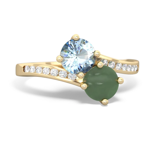 aquamarine-jade two stone channel ring