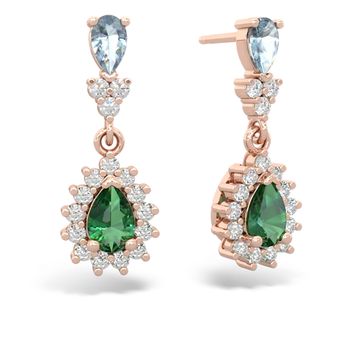Aquamarine Genuine Aquamarine with Lab Created Emerald Halo Pear Dangle earrings Earrings