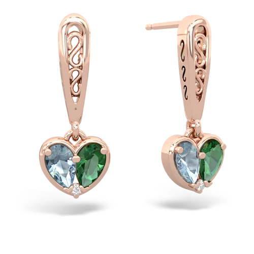 aquamarine-lab emerald filligree earrings