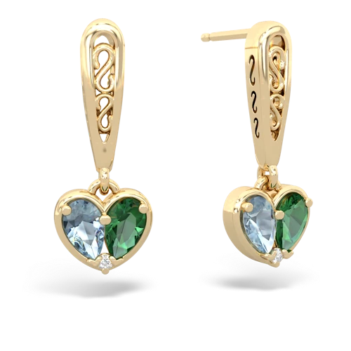 aquamarine-lab emerald filligree earrings