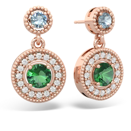 aquamarine-lab emerald halo earrings