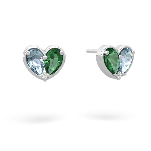 aquamarine-lab emerald one heart earrings