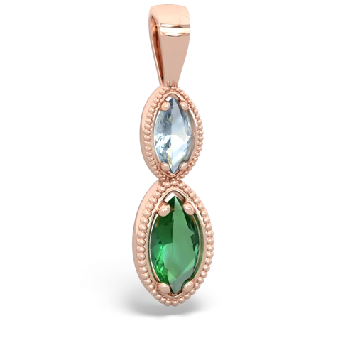 Aquamarine Genuine Aquamarine with Lab Created Emerald Antique-style Halo pendant Pendant