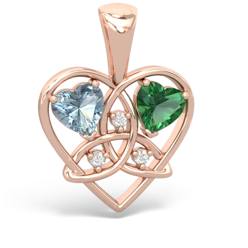 Aquamarine Genuine Aquamarine with Lab Created Emerald Celtic Trinity Heart pendant Pendant