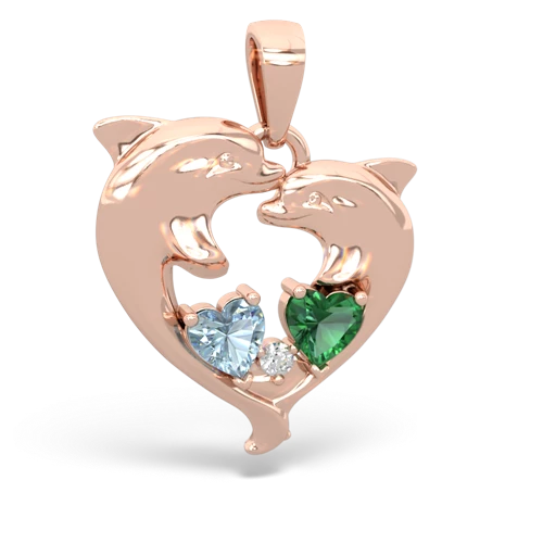 Aquamarine Genuine Aquamarine with Lab Created Emerald Dolphin Heart pendant Pendant