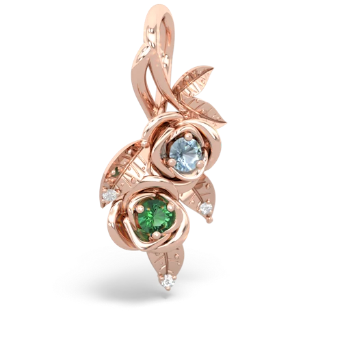 Aquamarine Genuine Aquamarine with Lab Created Emerald Rose Vine pendant Pendant