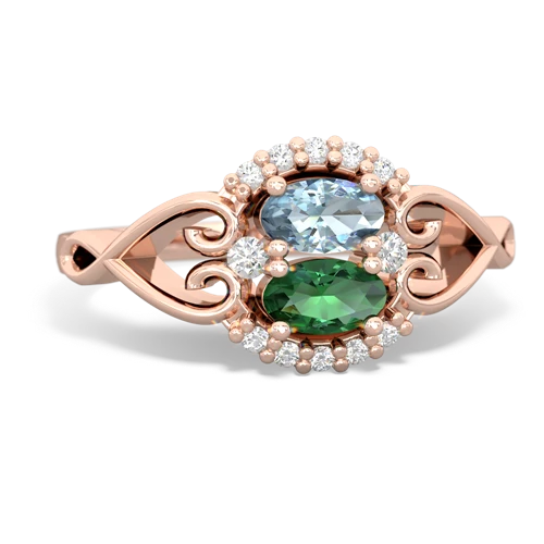 aquamarine-lab emerald antique keepsake ring