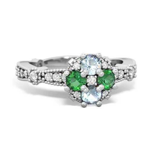 aquamarine-lab emerald art deco engagement ring