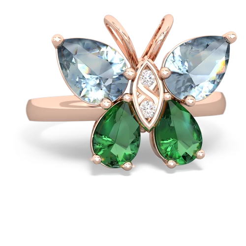 aquamarine-lab emerald butterfly ring