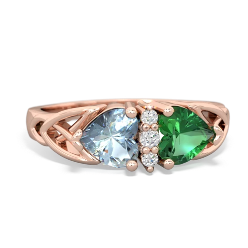 Aquamarine Genuine Aquamarine with Lab Created Emerald Celtic Trinity Knot ring Ring