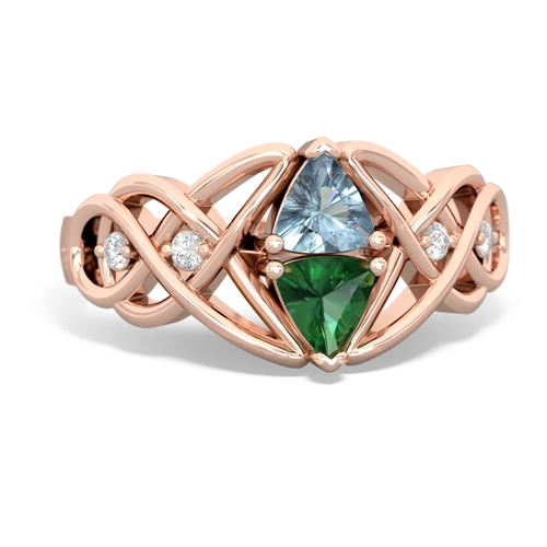 Aquamarine Genuine Aquamarine with Lab Created Emerald Keepsake Celtic Knot ring Ring