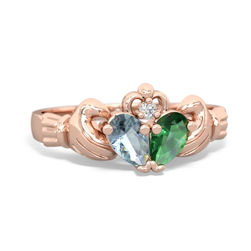 Aquamarine Genuine Aquamarine with Lab Created Emerald Claddagh ring Ring