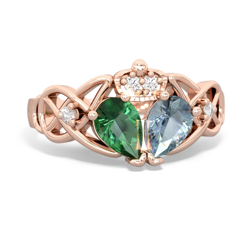Aquamarine Genuine Aquamarine with Lab Created Emerald Two Stone Claddagh ring Ring