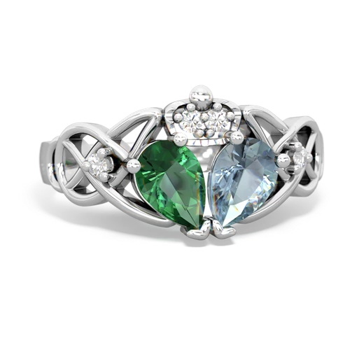 aquamarine-lab emerald claddagh ring