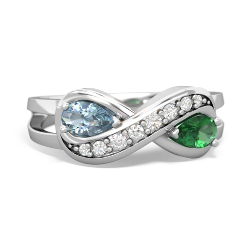 aquamarine-lab emerald diamond infinity ring