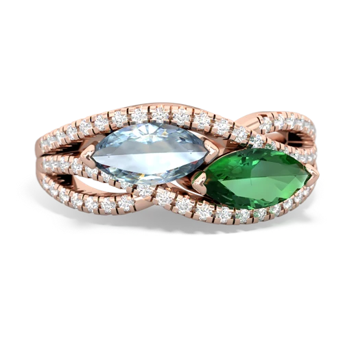Aquamarine Genuine Aquamarine with Lab Created Emerald Diamond Rivers ring Ring